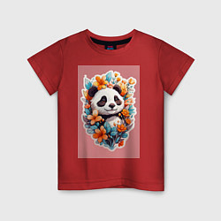 Футболка хлопковая детская Черно-белая панда, цвет: красный
