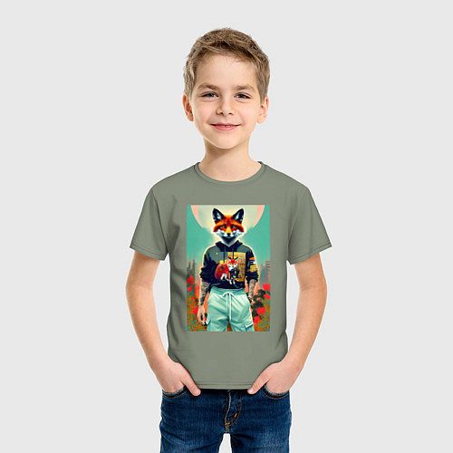 Детская футболка Лис в татухах - спортсмен / Авокадо – фото 3