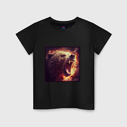 Футболка хлопковая детская Огненный медведь, цвет: черный