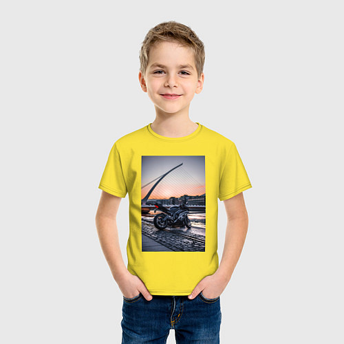 Детская футболка Мотоцикл спортивный / Желтый – фото 3