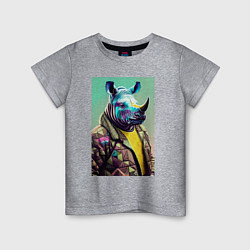 Футболка хлопковая детская Модный носорог - нейросеть, цвет: меланж