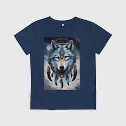 Футболка хлопковая детская Шаман волк, цвет: тёмно-синий