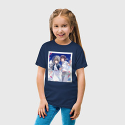 Футболка хлопковая детская Кукуру Мисакино и Фука Миядзава - Акватоп белого п, цвет: тёмно-синий — фото 2
