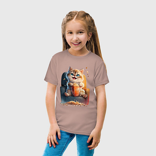 Детская футболка Веселый котик с попкорном / Пыльно-розовый – фото 4