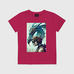 Детская футболка Девчонка в шлеме и дракон - киберпанк