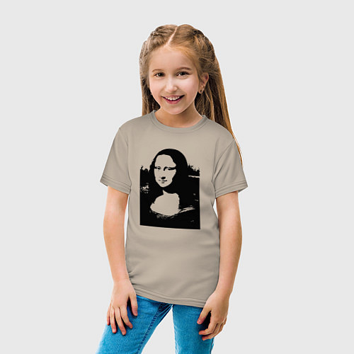 Детская футболка Mona Lisa in black white / Миндальный – фото 4