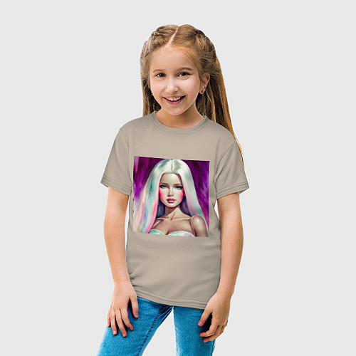 Детская футболка Барби с распущенными волосами / Миндальный – фото 4
