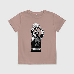 Футболка хлопковая детская Майкл Джордан бросает мяч, цвет: пыльно-розовый