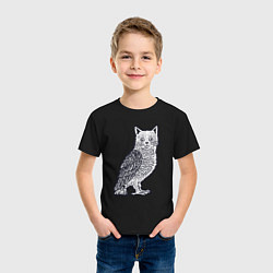 Футболка хлопковая детская Кошка сова, цвет: черный — фото 2
