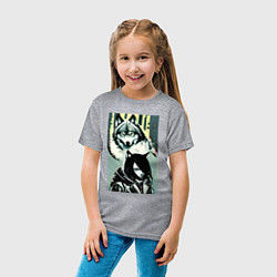 Футболка хлопковая детская Крутая девчонка под защитой волка, цвет: меланж — фото 2