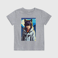 Футболка хлопковая детская Девочка-волчонок - аниме, цвет: меланж