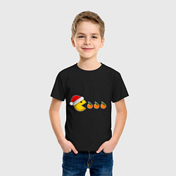 Футболка хлопковая детская Новогодний пэкмэн с мандаринами, цвет: черный — фото 2