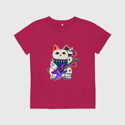 Детская футболка Рок кот нэко с микрофоном и гитарой