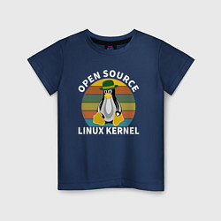Футболка хлопковая детская Пингвин ядро линукс, цвет: тёмно-синий