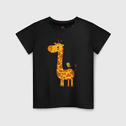 Футболка хлопковая детская Жираф и птичка, цвет: черный