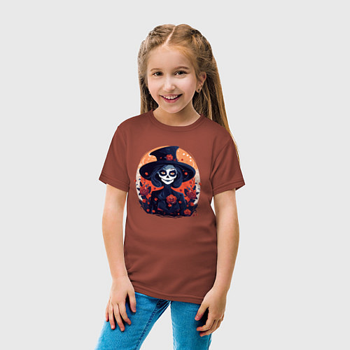 Детская футболка Ведьма-скелет и розы / Кирпичный – фото 4
