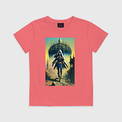 Футболка хлопковая детская Современная ведьма из прошлого - нейросеть, цвет: коралловый