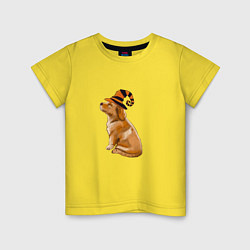 Футболка хлопковая детская Пёс в хэллоуиновской шляпе, цвет: желтый