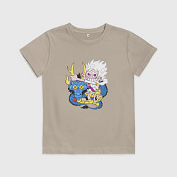 Футболка хлопковая детская Луффи - битва с Кайдо, цвет: миндальный