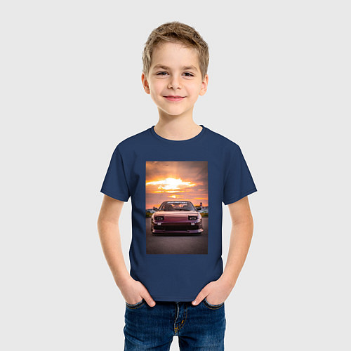 Детская футболка Авто в багровом закате / Тёмно-синий – фото 3