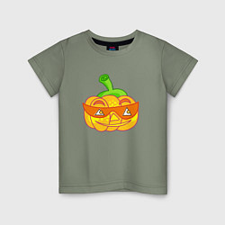 Футболка хлопковая детская Веселая тыква в очках: для вечеринки на Хэллоуин, цвет: авокадо