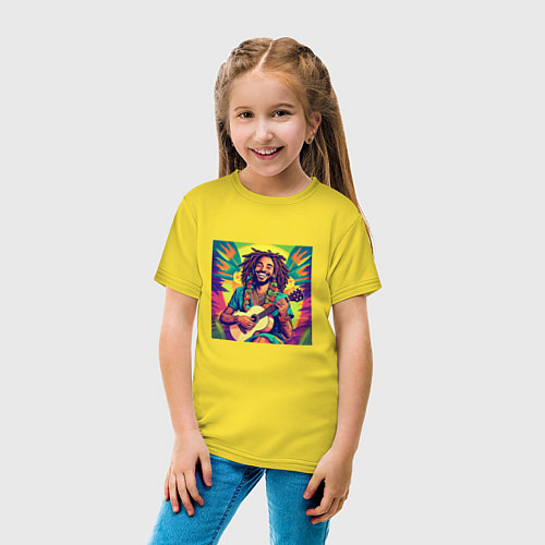 Детская футболка Веселый растаман регги гитарист в стиле retrowave / Желтый – фото 4
