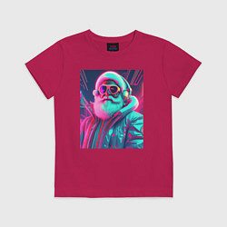 Футболка хлопковая детская Модный Санта в неоновом свете, цвет: маджента