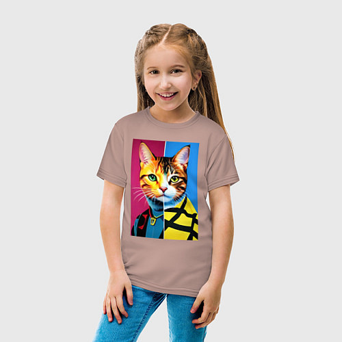 Детская футболка Портрет модного кота - поп-арт / Пыльно-розовый – фото 4