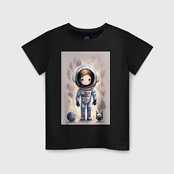 Футболка хлопковая детская Милый маленький космонавт - нейросеть, цвет: черный