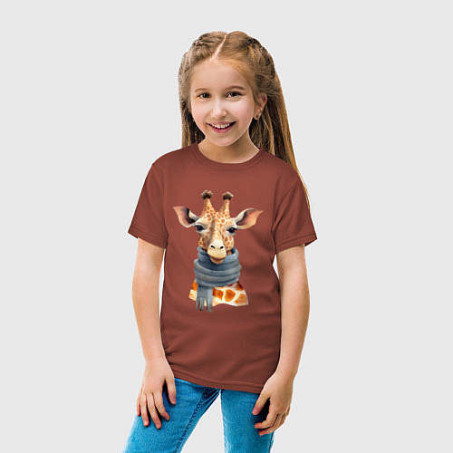 Детская футболка Жираф в шарфе Осень / Кирпичный – фото 4