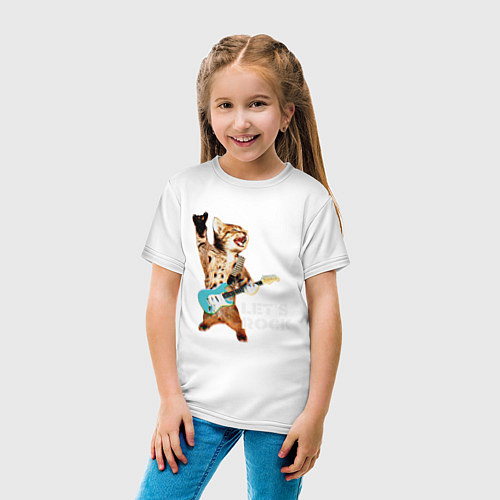 Детская футболка Let s rock Котик рокер / Белый – фото 4