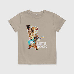 Футболка хлопковая детская Let s rock Котик рокер, цвет: миндальный