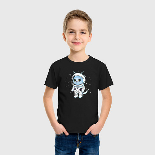 Детская футболка Котик в космосе / Черный – фото 3