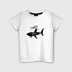 Футболка хлопковая детская Трайбл акула с надписью shark, цвет: белый