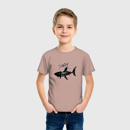 Детская футболка Трайбл акула с надписью shark / Пыльно-розовый – фото 3