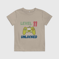 Футболка хлопковая детская Одиннадцать лет - 11 уровень разблокирован, цвет: миндальный