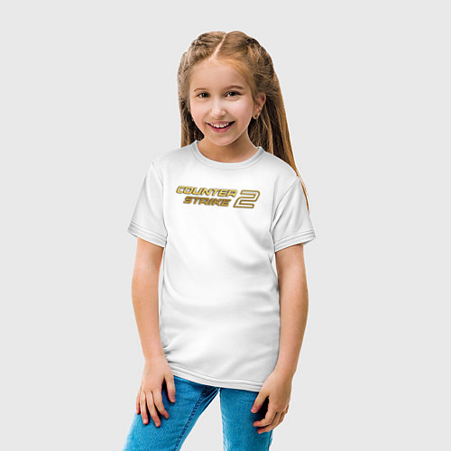 Детская футболка Counter strike 2 gold logo / Белый – фото 4