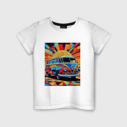 Футболка хлопковая детская В машине на отдых, цвет: белый