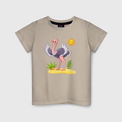 Футболка хлопковая детская Солнечный страус, цвет: миндальный