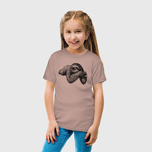 Детская футболка Ленивец на ветке / Пыльно-розовый – фото 4