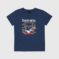 Футболка хлопковая детская Death metal - котик с гитарой, цвет: тёмно-синий