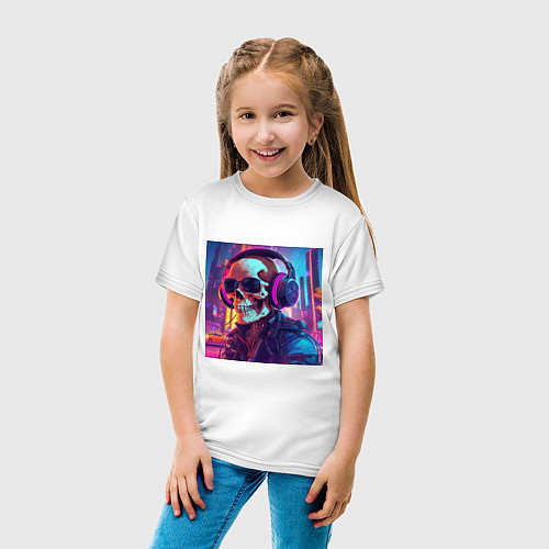 Детская футболка Скелет в темных очках / Белый – фото 4