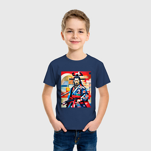 Детская футболка Самурай на изготовке / Тёмно-синий – фото 3