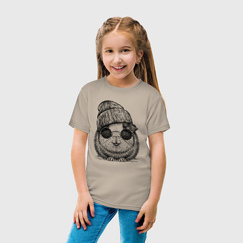Детская футболка Морская свинка хипстер / Миндальный – фото 4