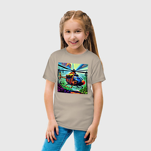 Детская футболка Вертолет в небе / Миндальный – фото 4