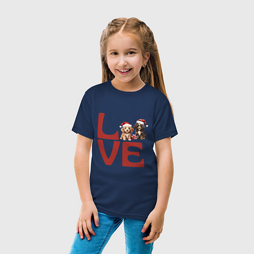 Детская футболка Собаки в новогодних колпаках - любовь / Тёмно-синий – фото 4