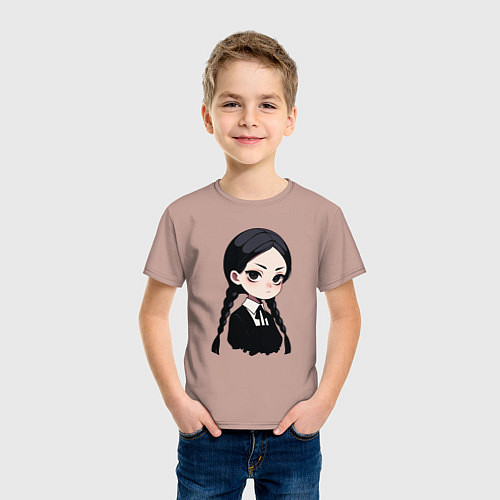 Детская футболка Уэнсдей Аддамс в аниме стиле / Пыльно-розовый – фото 3