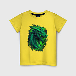 Футболка хлопковая детская Дракон 2024 зеленый, цвет: желтый