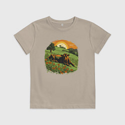Детская футболка Корова в горах на закате
