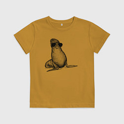 Футболка хлопковая детская Морской котик стильный, цвет: горчичный